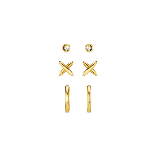 Polished Cross & Micro Hoop 6 Pack Ear Party Gold