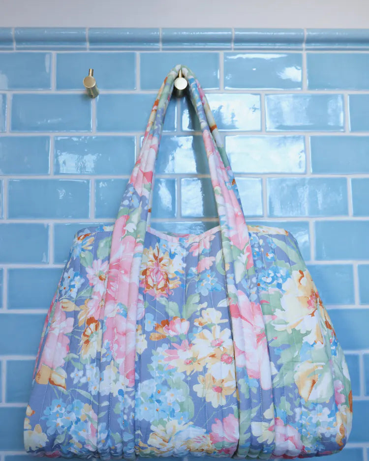 byTiMo Tote Bag Linen Blue Floral - hvittrad.no