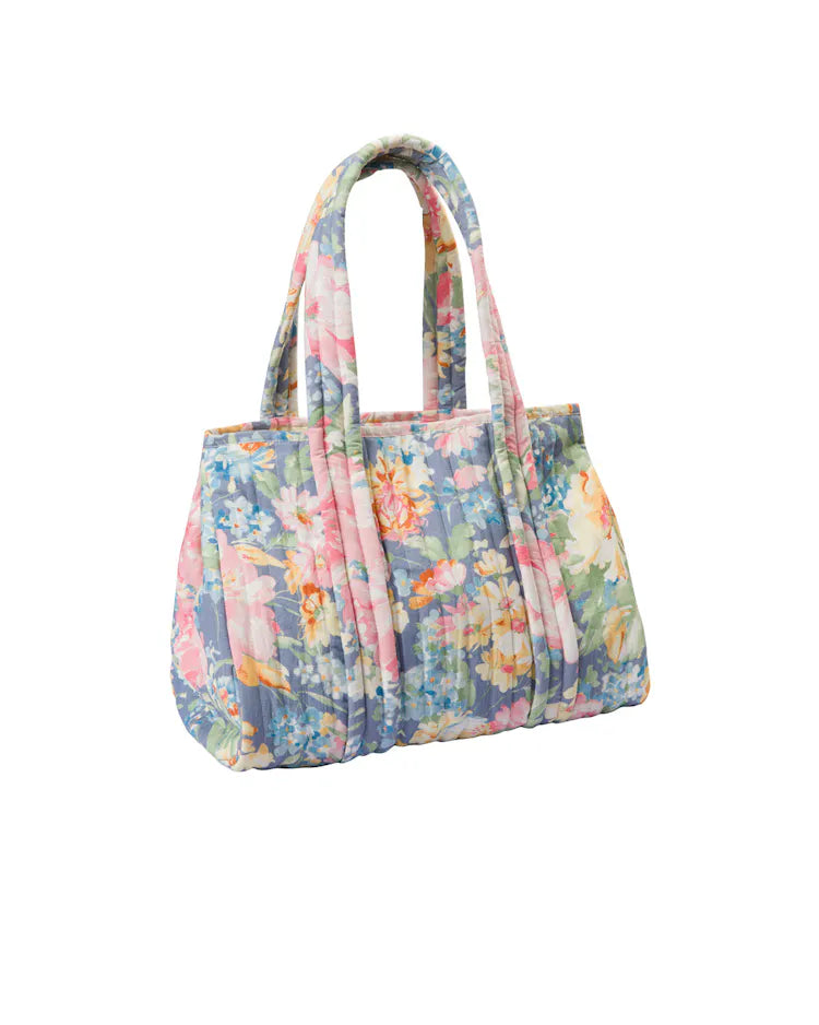 byTiMo Tote Bag Linen Blue Floral - hvittrad.no