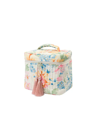 byTiMo Beauty Bag Linen Pink Floral - hvittrad.no