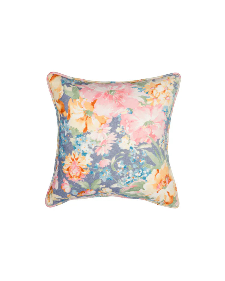 byTiMo Cushion Cover Velvet 50x50 cm Blue Florals - hvittrad.no