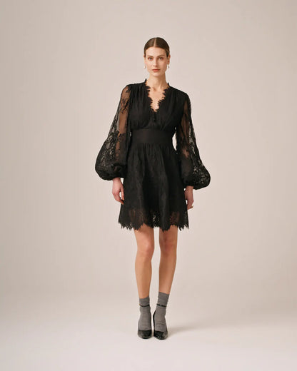 Lace V-Neck Dress Black