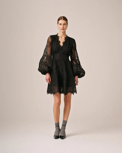 Lace V-Neck Dress Black