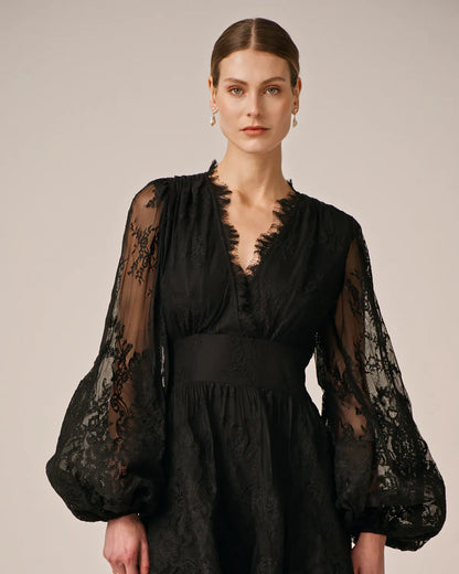 Lace V-Neck Dress Black