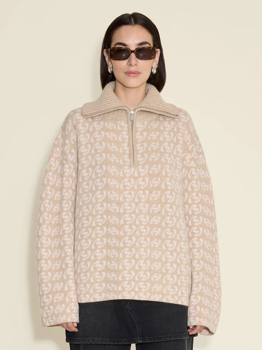 Cass Monogram Half Zip Beige Mix