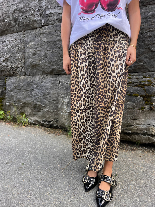 Printed Cotton Long Smock Skirt Leopard