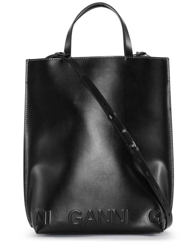 Ganni Banner Medium Tote Black - hvittrad.no