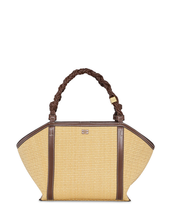 Ganni Bou Medium Tote Raffia Nature - hvittrad.no