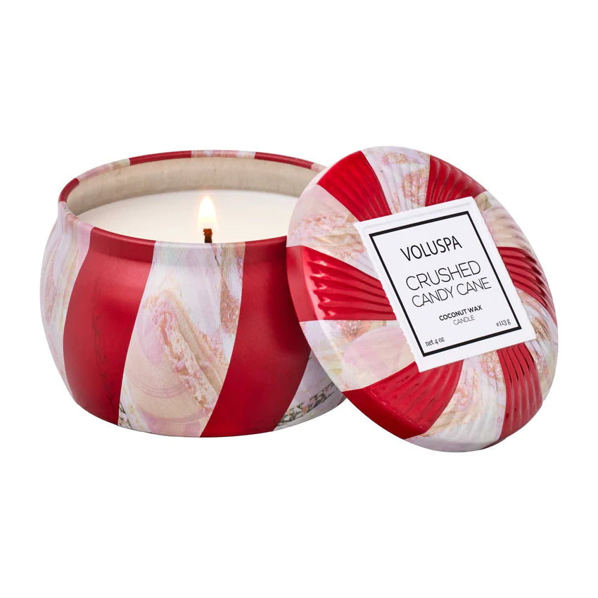 Voluspa Mini Tin Candle - Crushed Candy Cane 113g -hvittrad.no