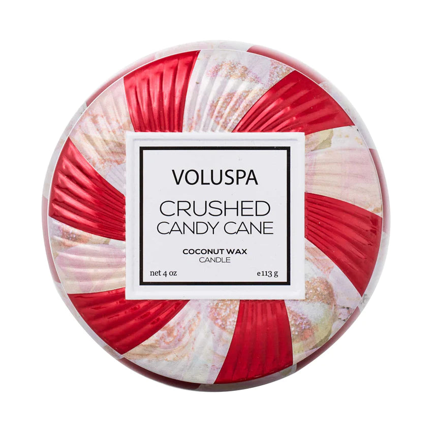 Voluspa Mini Tin Candle - Crushed Candy Cane 113g -hvittrad.no