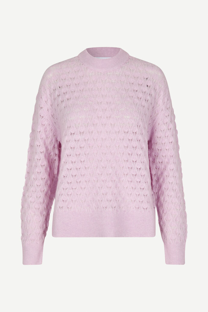 Samsøe Samsøe Saanour Pointelle Sweater 7355 Lilac Snow - hvittrad.no