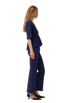 Ganni Stretch Seersucker Cropped Pants Deep Cobalt - hvittrad.no