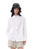 Ganni Tonal Stripe Oversized Shirt Bright White - hvittrad.no