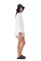 Ganni Tonal Stripe Oversized Shirt Bright White - hvittrad.no