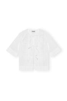 Ganni Broderie Anglaise Tie Blouse Bright White - hvittrad.no