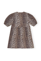 GANNI Printed Cotton Tie String Mini Dress Leopard - hvittrad.no