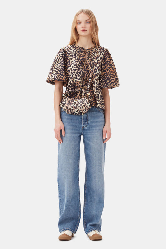 Printed Cotton Poplin Peplum Blouse Leopard