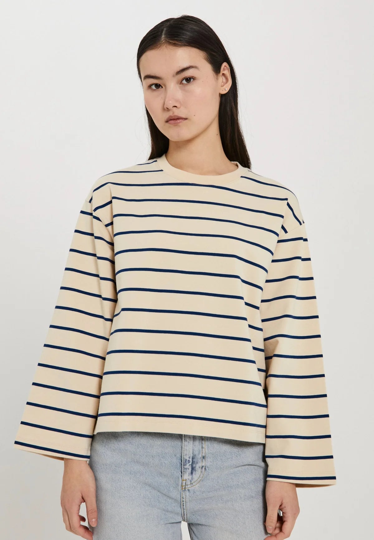 NORR Giva LS Tee Navy Stripe - hvittrad.no