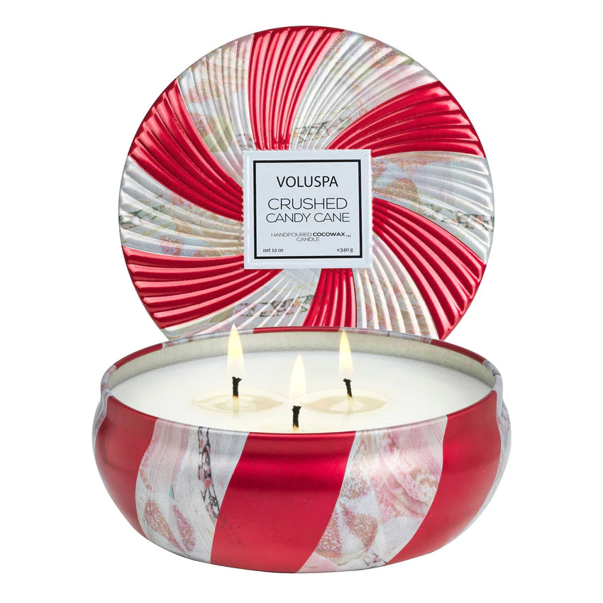 Voluspa3 Wick Tin Candle - Cruched Candy Cane 340g - hvittrad.no