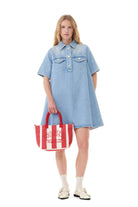 Ganni Heavy Denim Mini Dress Tint Wash - hvittrad.no