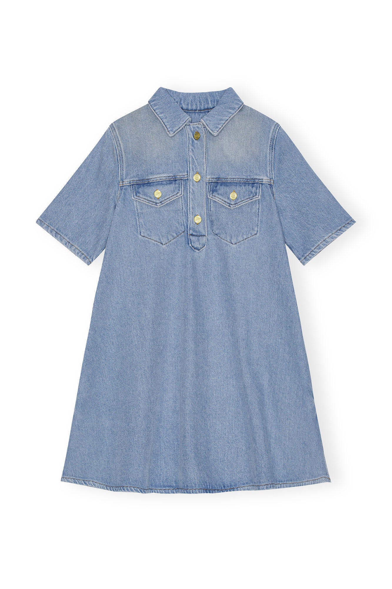 Ganni Heavy Denim Mini Dress Tint Wash - hvittrad.no