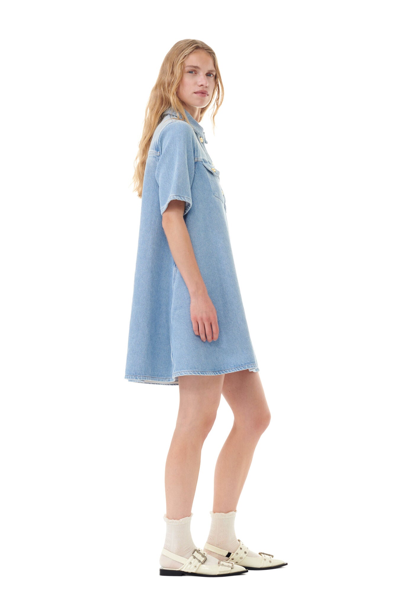 Ganni Heavy Denim Mini Dress Tint Wash - hvittrad.no