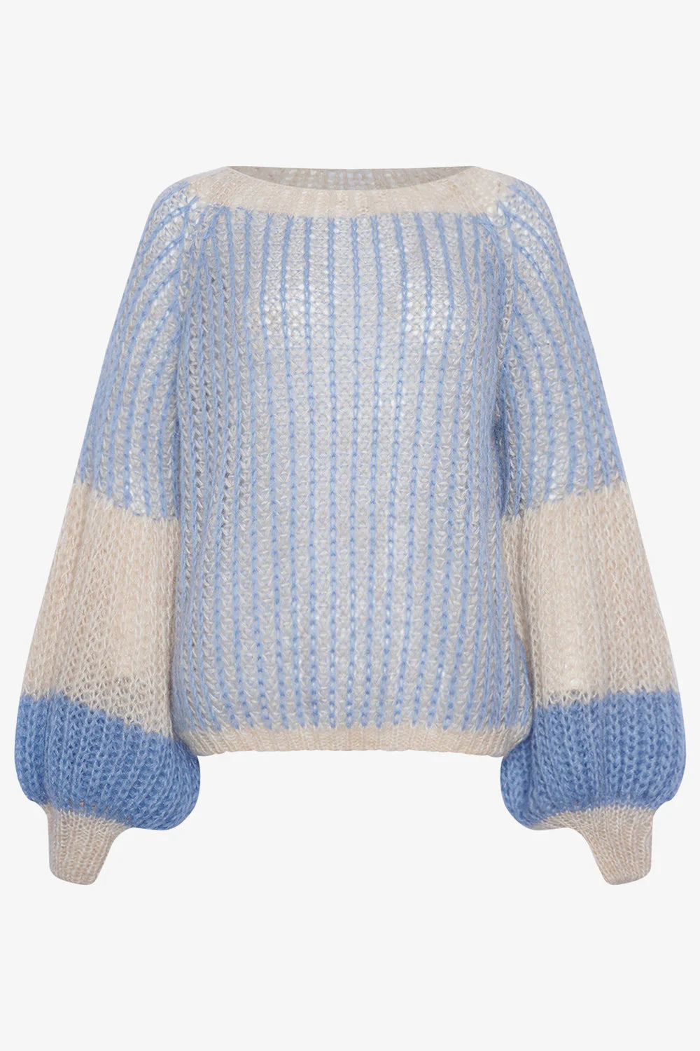 Noella Liana Knit Sweater Dusty Blue Cream - hvittrad.no