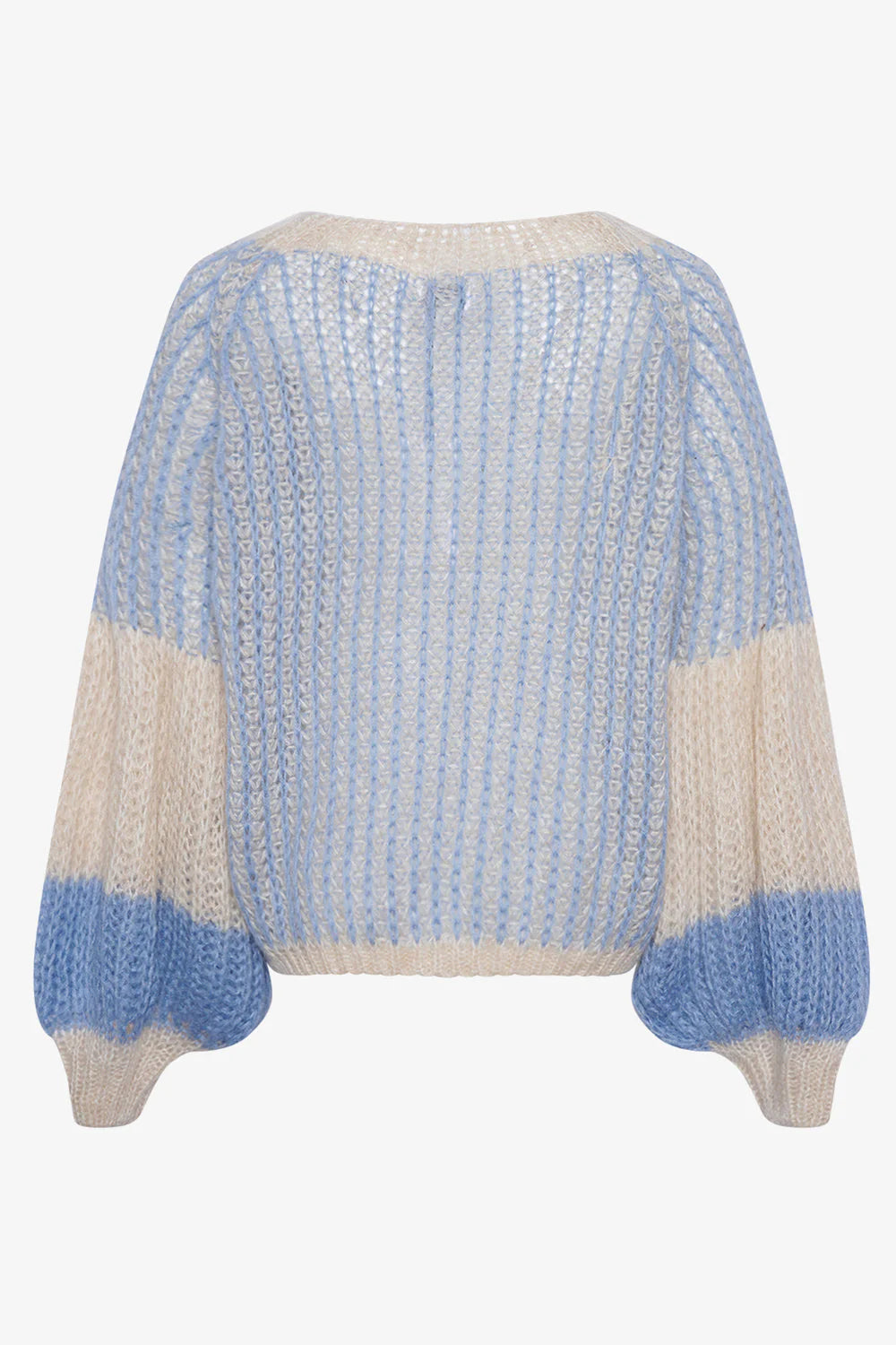 Noella Liana Knit Sweater Dusty Blue Cream - hvittrad.no