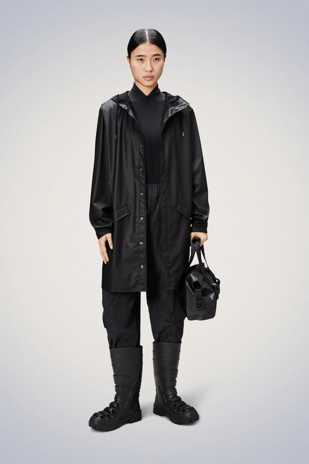 Rains Long Jacket W3 Black - hvittrad.no