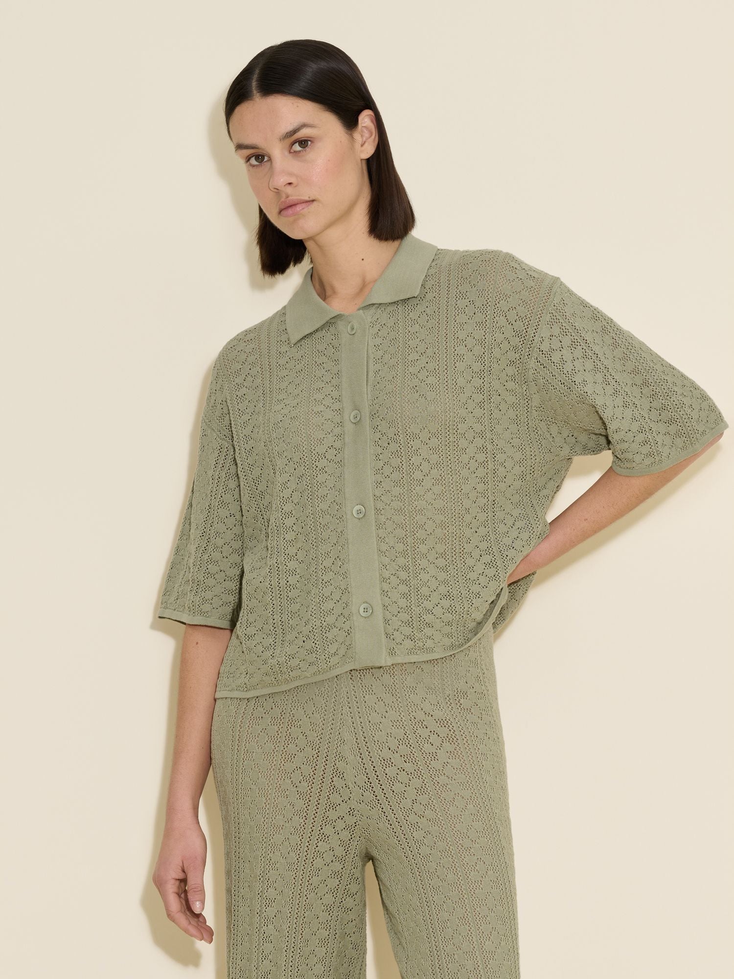 Holzweiler Loch Crochet Knit Shirt Teal - hvittrad.no