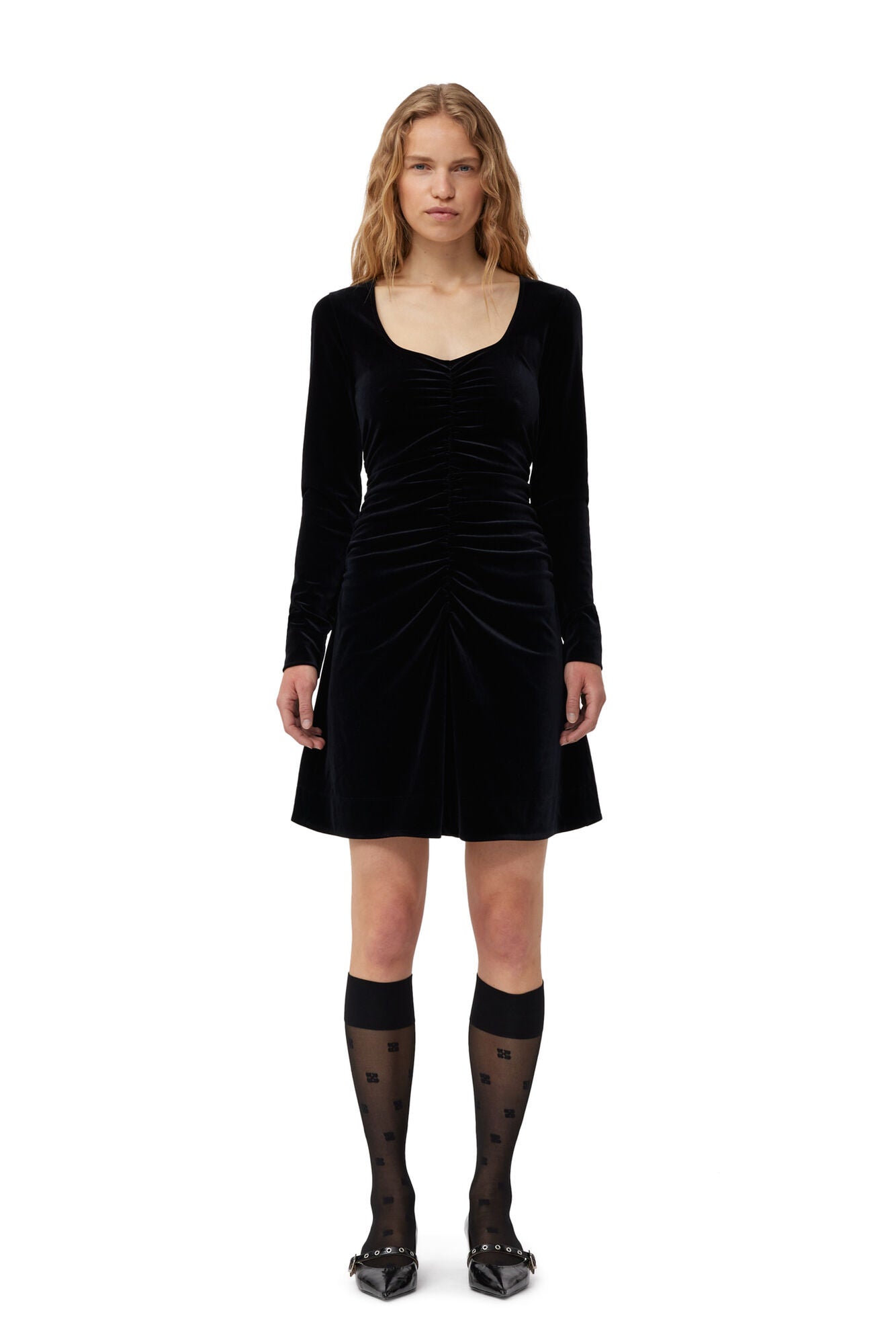 Ganni Velvet Jersey Mini Dress Black - hvittrad.no