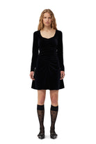 Ganni Velvet Jersey Mini Dress Black - hvittrad.no