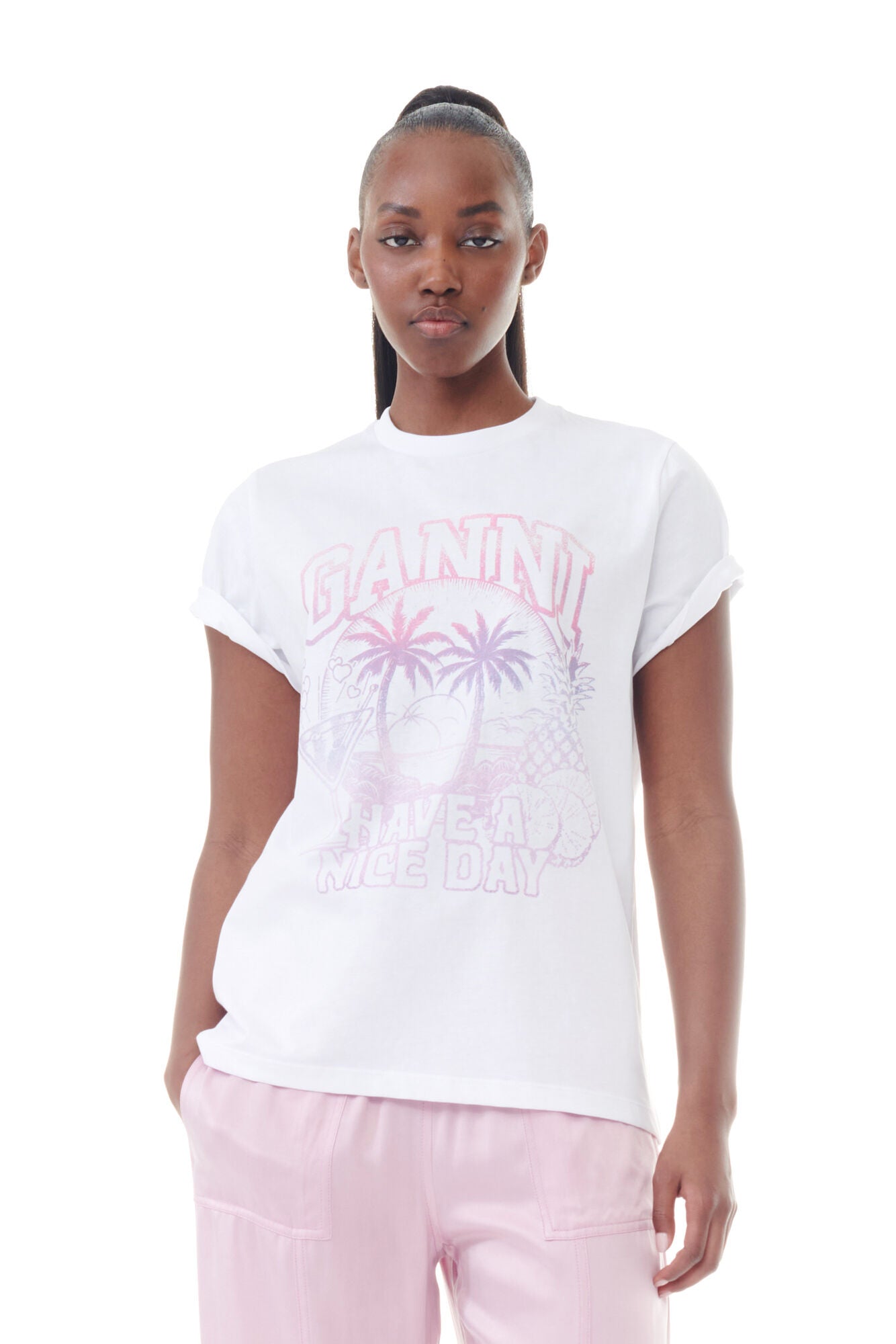 Ganni Basic Jersey Coctail Relaxed T-Shirt Bright White - hvittrad.no