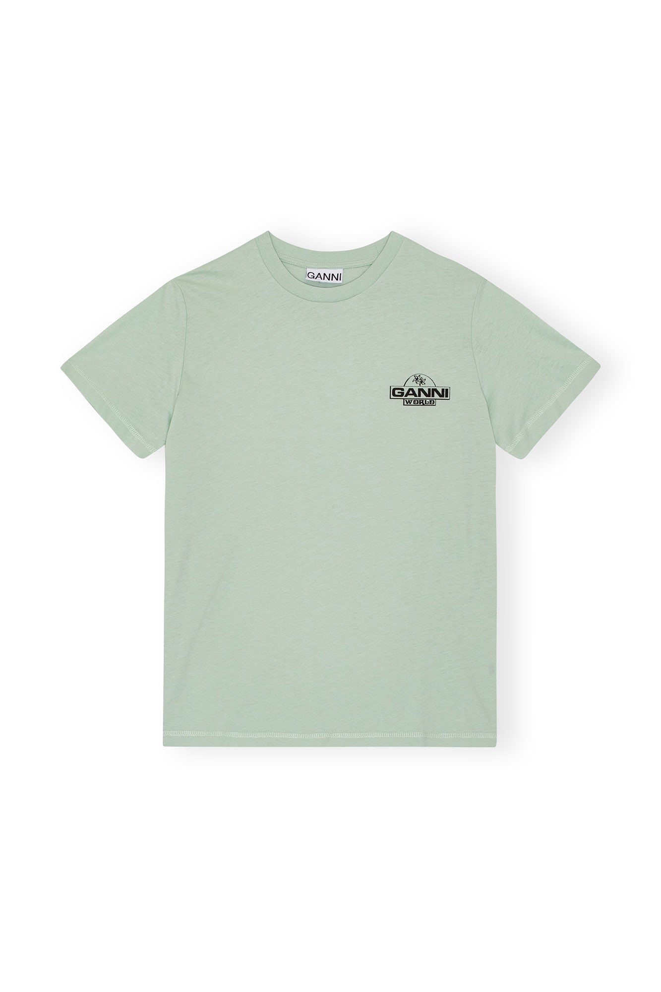 Thin Jersey Ganni World Relaxed T-Shirt Aqua Foam - hvittrad.no