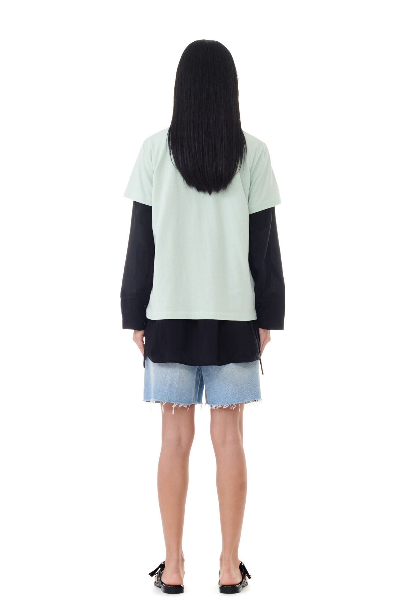 Thin Jersey Ganni World Relaxed T-Shirt Aqua Foam - hvittrad.no