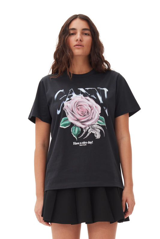 GANNI Basic Jersey Rose Relaxed T-shirt Phantom - hvittrad.no