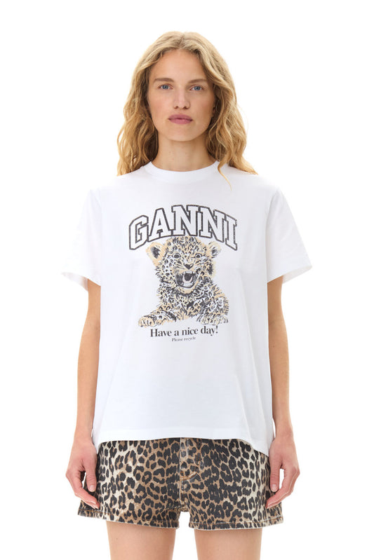 GANNI Basic Jersey Leopard Relaxed T-Shirt Leopard - hvittrad.no