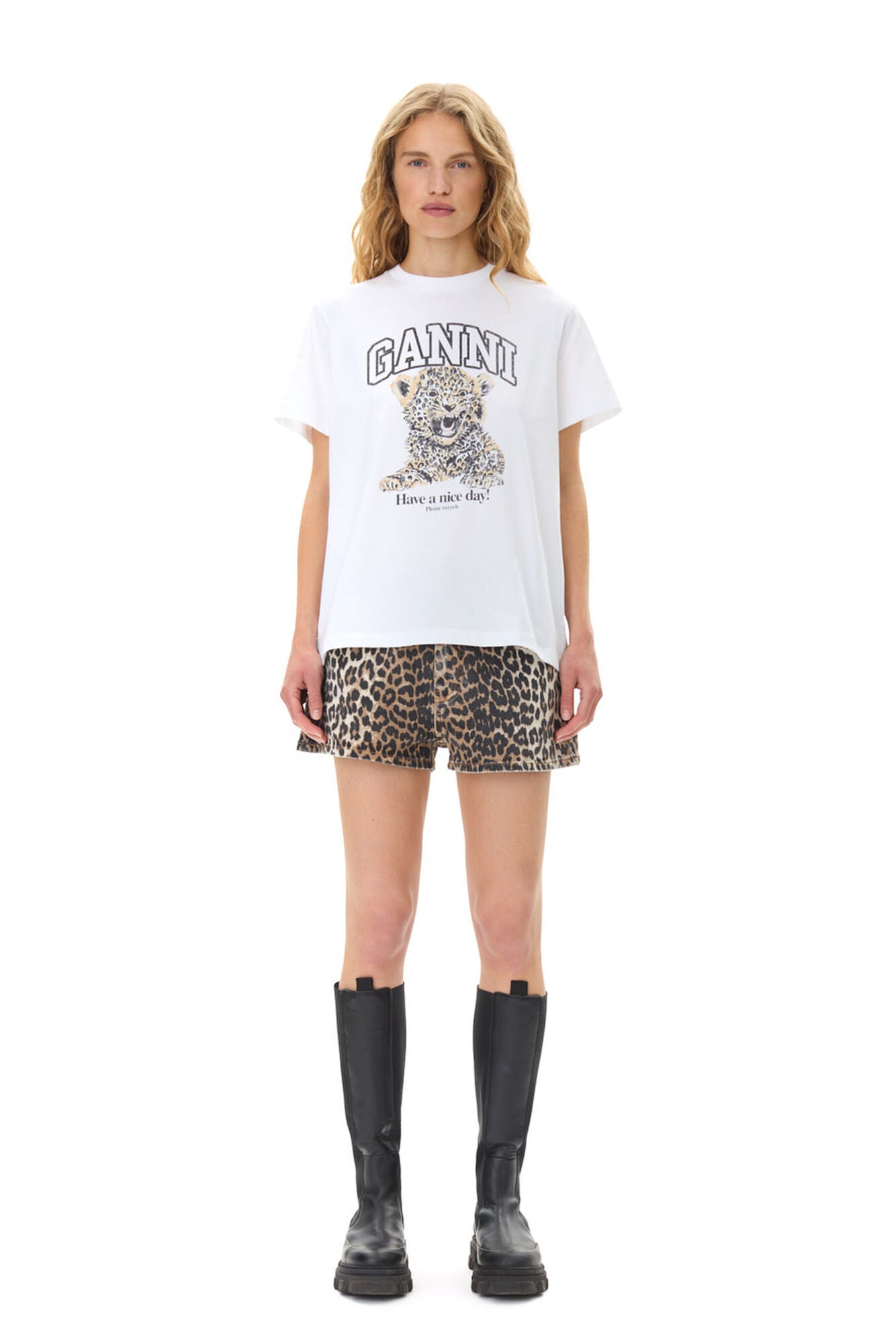 GANNI Basic Jersey Leopard Relaxed T-Shirt Leopard - hvittrad.no