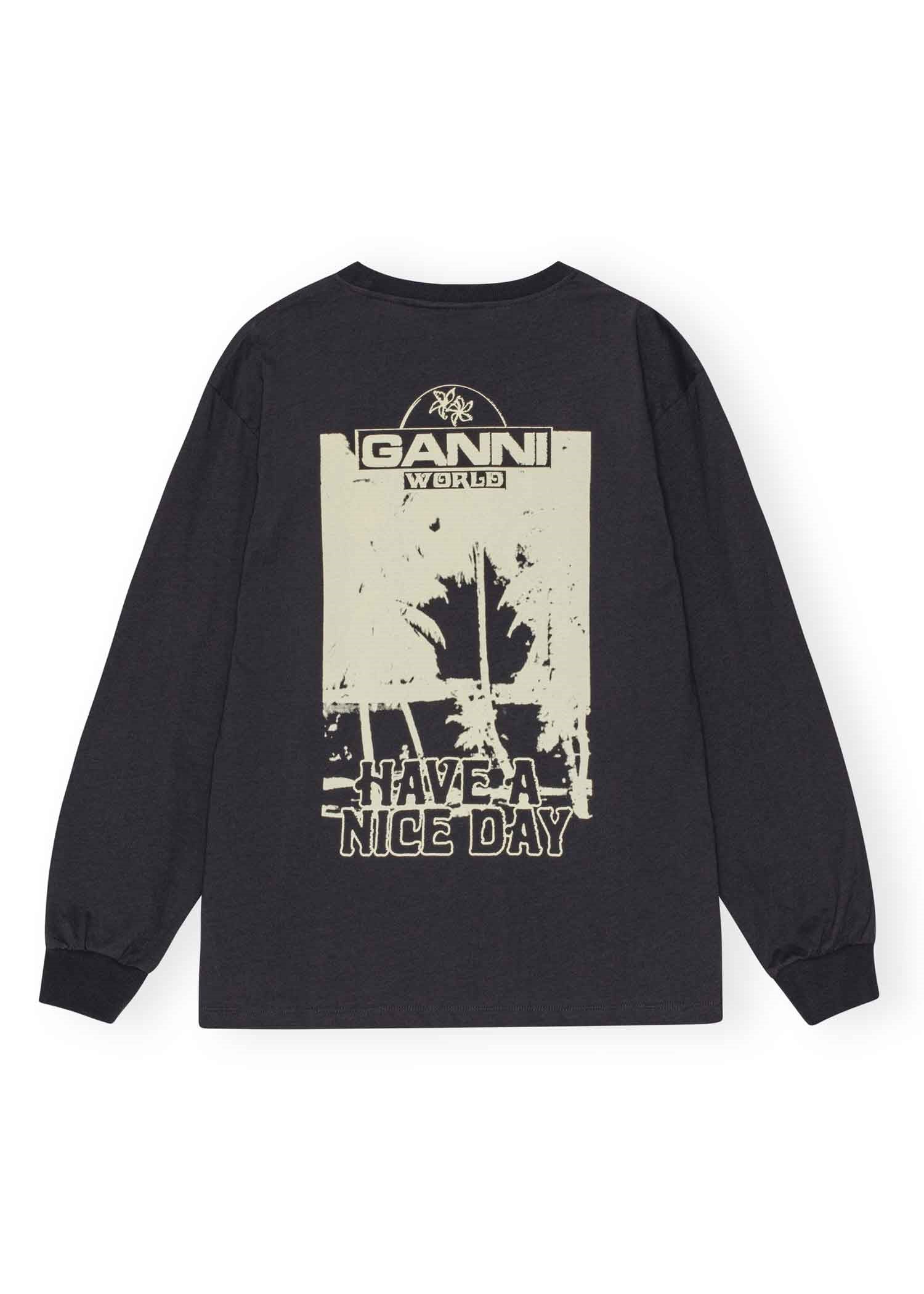 Ganni Future Heavy Jersey Palm Long Sleeve T-Shirt Phantom - hvittrad.no