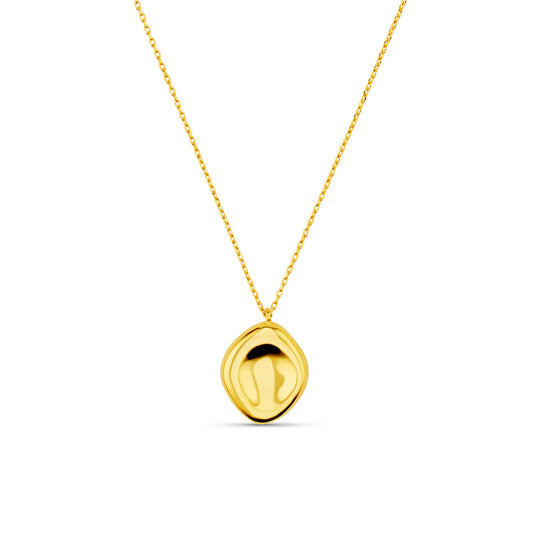 Polished Organic Oval Charm Necklace Gold