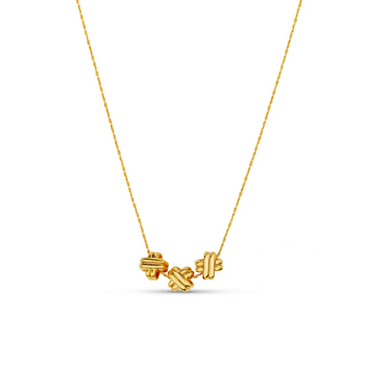 Cross Trio Thread Thru Necklace Gold