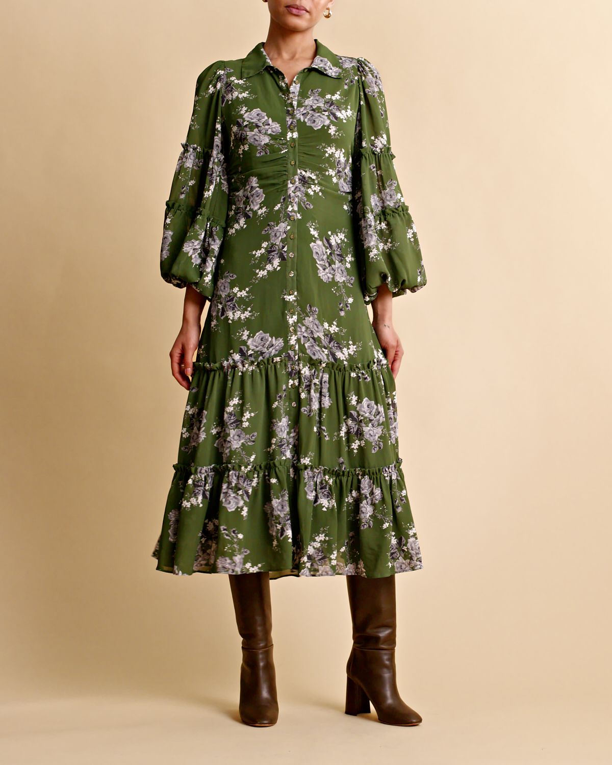 byTiMo Spring Shirt Dress Green Rose - hvittrad.no