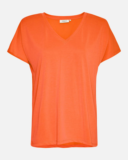 MSCH Copenhagen Fenya Modal V Neck Tee Tigerlily - hvittrad.no