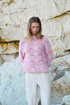 Noella Panama Knit Jumper Rose/Cream - hvittrad.no